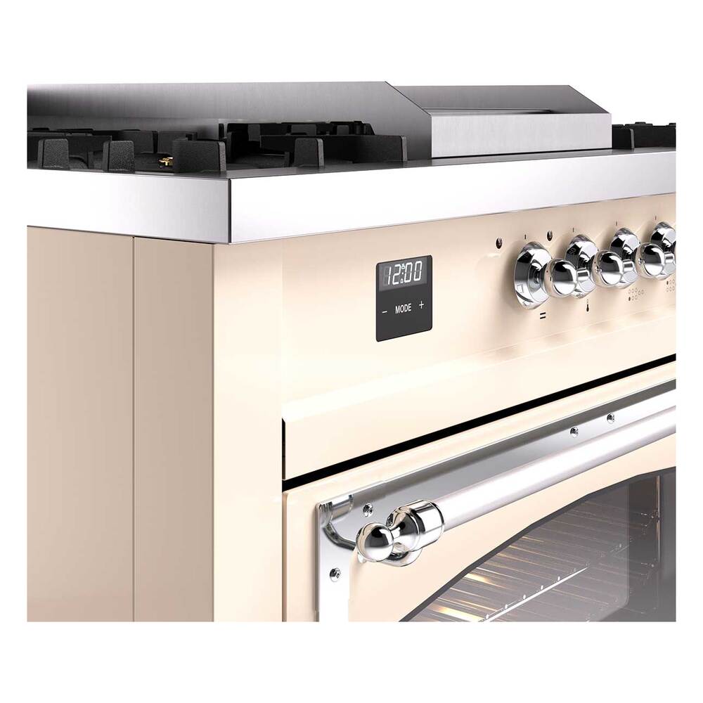 ILVE UN60FSNMPAWC Nostalgie II Noblesse 60 inch Dual Fuel Range (7 Sealed Burners + Griddle + French Top, Natural Gas, Triple Glass Door, Antique White, Chrome)