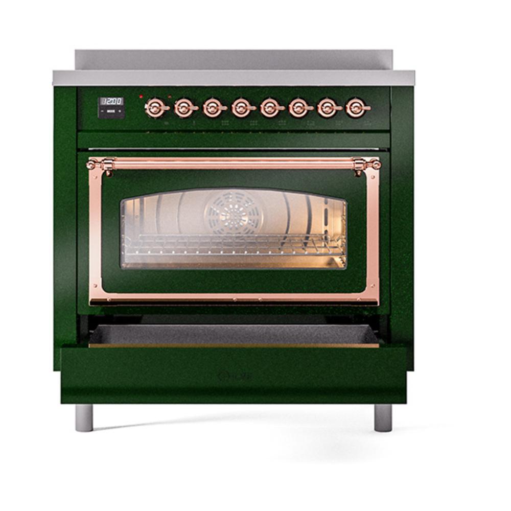 ILVE UNI366NMPEGP Nostalgie II Noblesse 36 inch Induction Range (Triple Glass Door, Emerald Green, Copper)