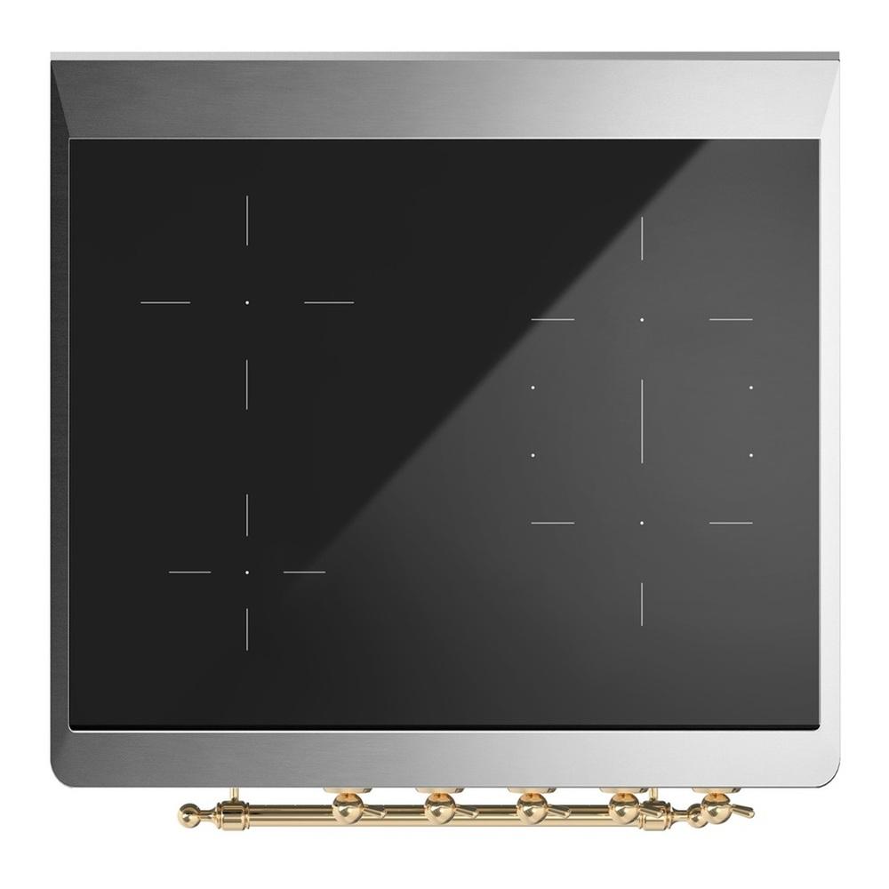 ILVE UMIB30QNR3BGG Majestic III 30 inch Induction Range with 4 Elements, 4 cu. ft. Oven Capacity (Solid Door, Blue Grey, Brass)