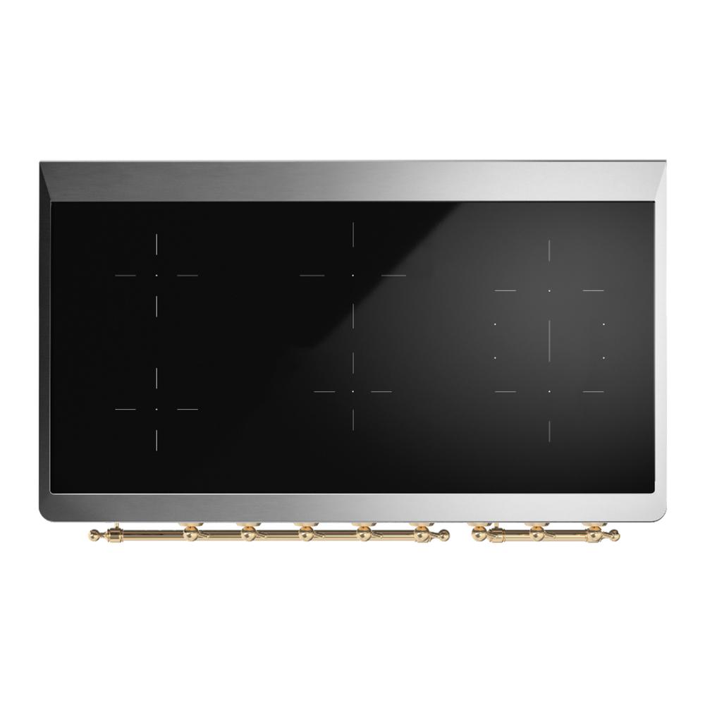 ILVE UMIB48NR3BKG Majestic III 48 inch Induction Range with 6 Elements, 5.02 cu. ft. Total Oven Capacity (Triple Glass Door, Glossy Black, Brass)