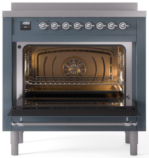Nostalgie II 36 Inch Electric Freestanding Range in Blue Grey with Chrome Trim