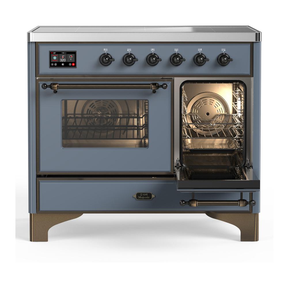 ILVE UMDIB40NR3BGB Majestic III 40 inch Induction Range with 6 Elements, 3.82 cu. ft. Total Oven Capacity (Triple Glass Door, Blue Grey, Burnished)