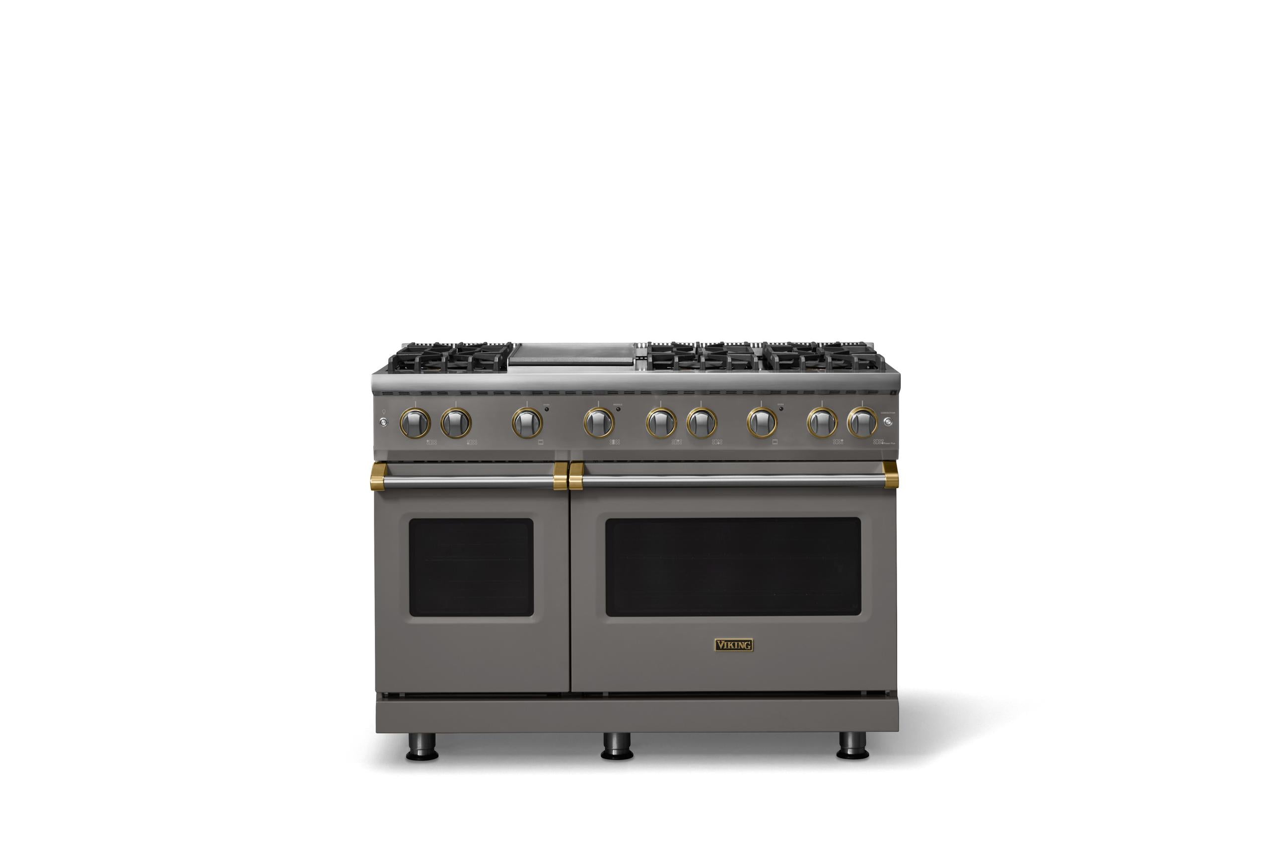 48"W. Sealed Burner Gas Range (Burner: 6g, Finish: Damascus Gray, Trim: Brushed Brass, Fuel: Natural Gas)