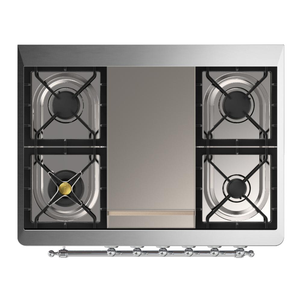 ILVE UM36FNR3EGCLP Majestic III 36 inch Dual Fuel Range with 6 Black Brass Burners and Griddle, Dual Function Burner up to 25,000 BTU (Triple Glass Door, Emerald Green, Chrome, Liquid Propane)