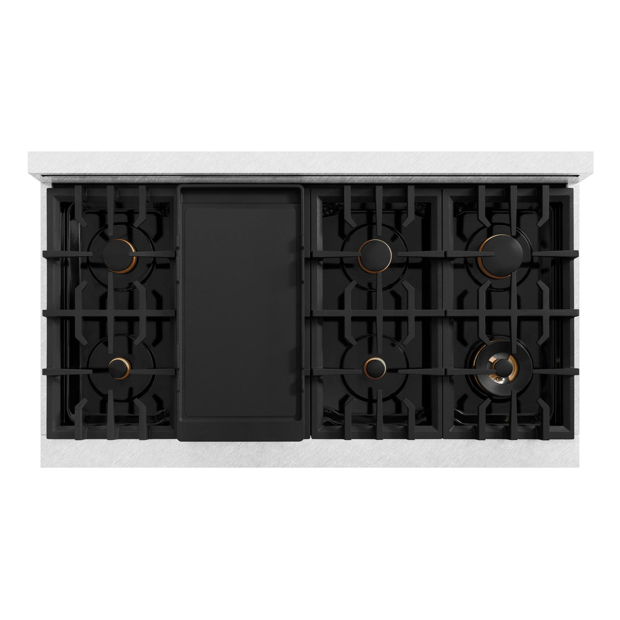 ZLINE Autograph Edition 48 in. 6.7 cu. ft. Classic Double Oven Dual Fuel Range with 8 Burner Gas Cooktop in DuraSnow' Stainless Steel with Black Matte Doors and Polished Gold Accents (CDRSZ-BLM-48-G)