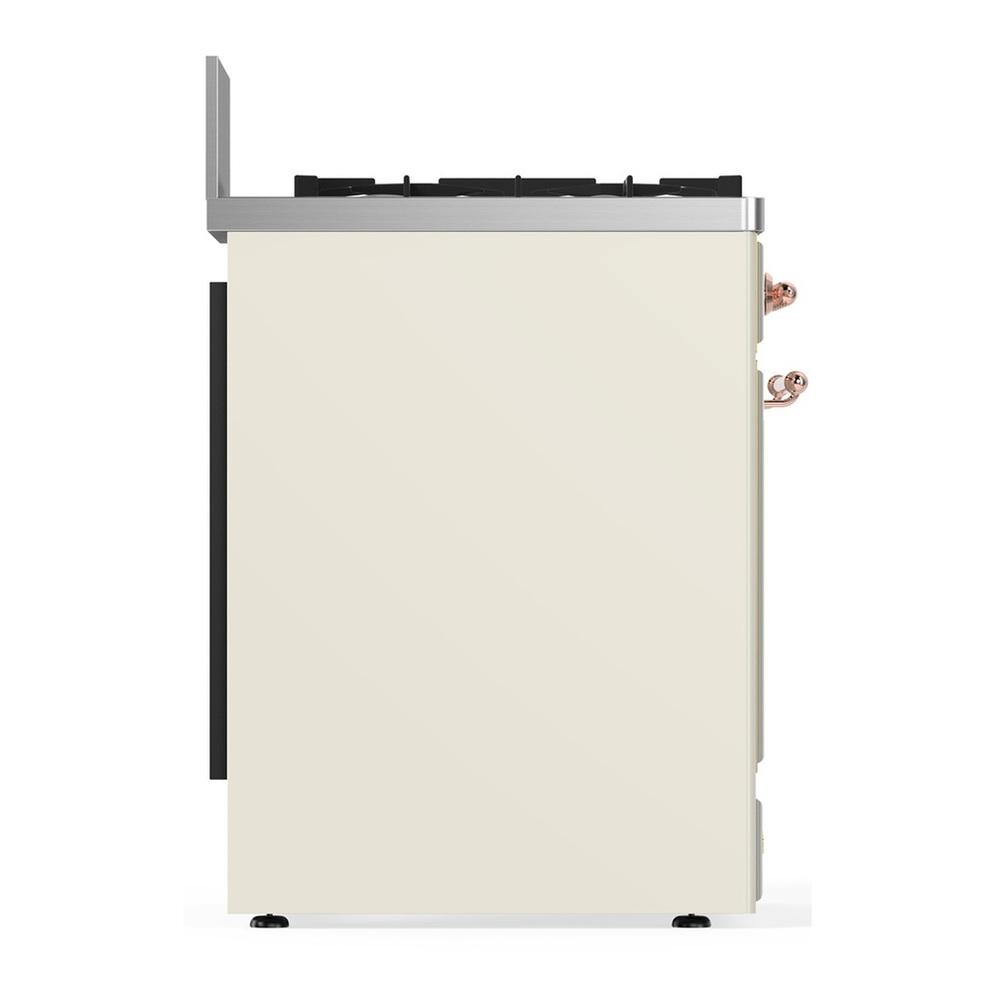 ILVE UM30QNR3AWPLP Majestic III 30 inch Dual Fuel Range with 5 Black Brass Burners, Dual Function Burner up to 25,000 BTU (Liquid Propane, Solid Door, Antique White, Copper)