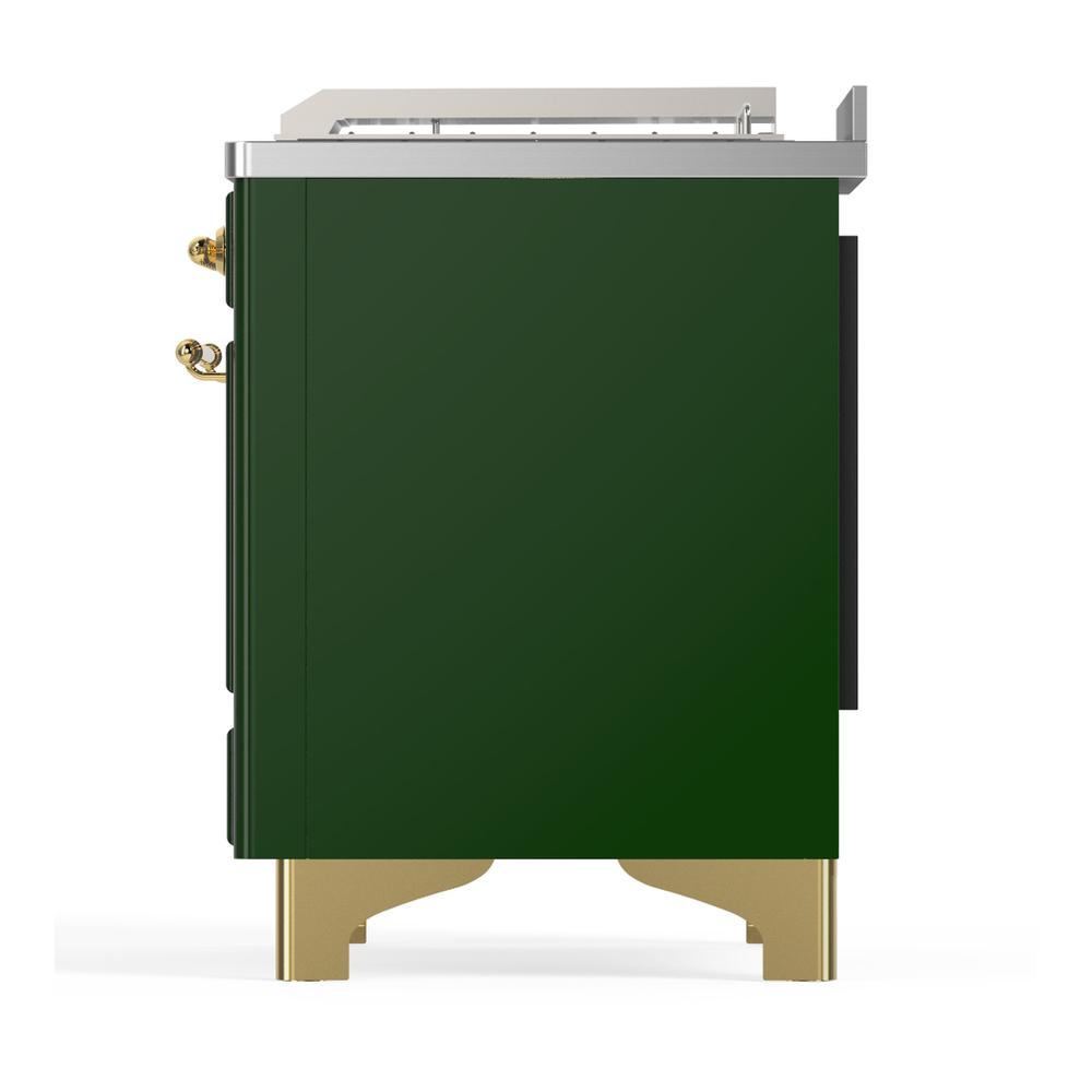 ILVE UM48FSQNR3EGG Majestic III 48 inch Dual Fuel Range with 5 Black Brass Burners, Griddle and French Top, Dual Function Burner up to 25,000 BTU (Natural Gas, Solid Door, Emerald Green, Brass)
