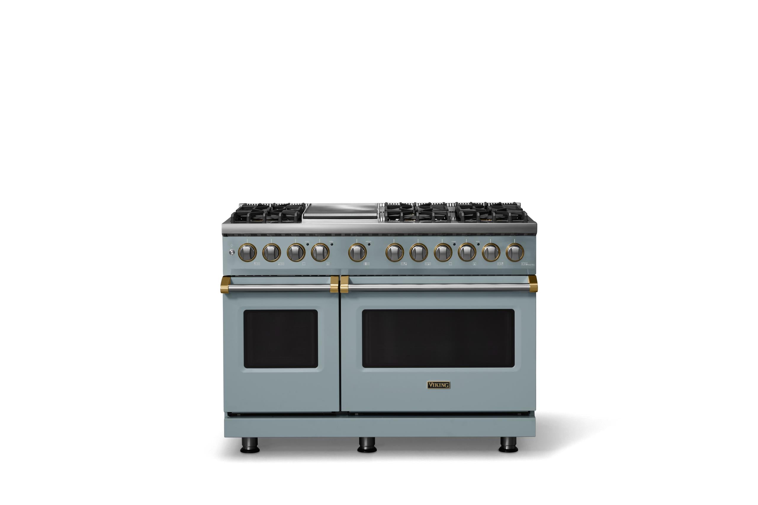 48"W. Dual Fuel Range (Burner: 6g, Finish: November Sky, Trim: Brushed Brass, Fuel: Propane)