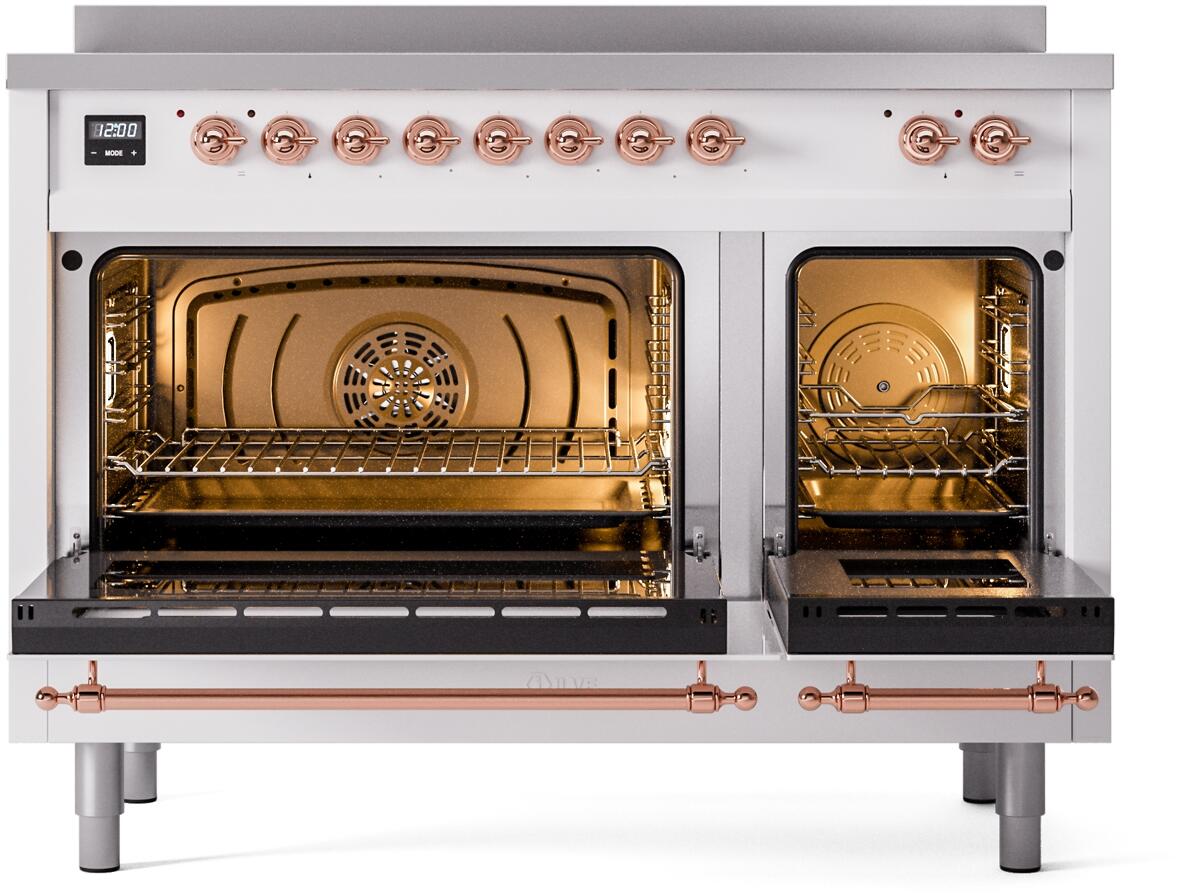 Nostalgie II 48 Inch Electric Freestanding Range in White with Copper Trim
