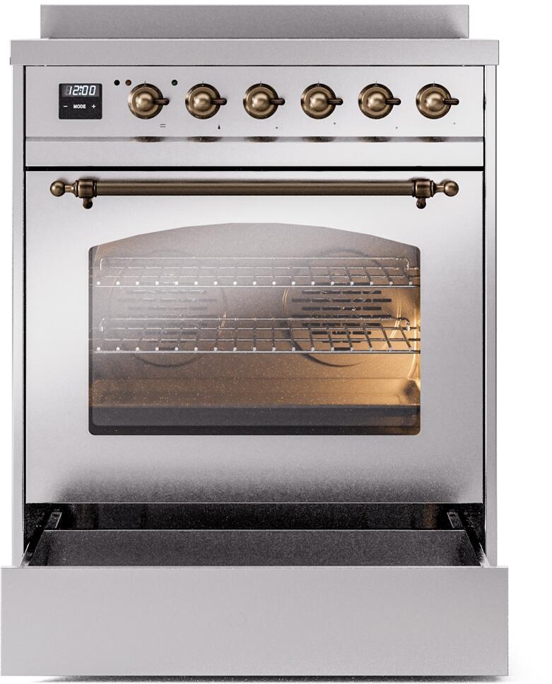Nostalgie II 30 Inch Electric Freestanding Range in Stainless Steel with Bronze Trim