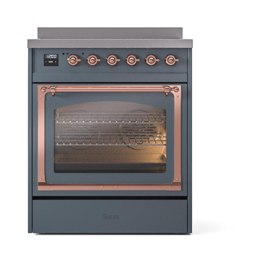 ILVE UNI304NMPBGG Nostalgie II Noblesse 30 inch Induction Range (Triple Glass Door, Blue Grey, Brass)