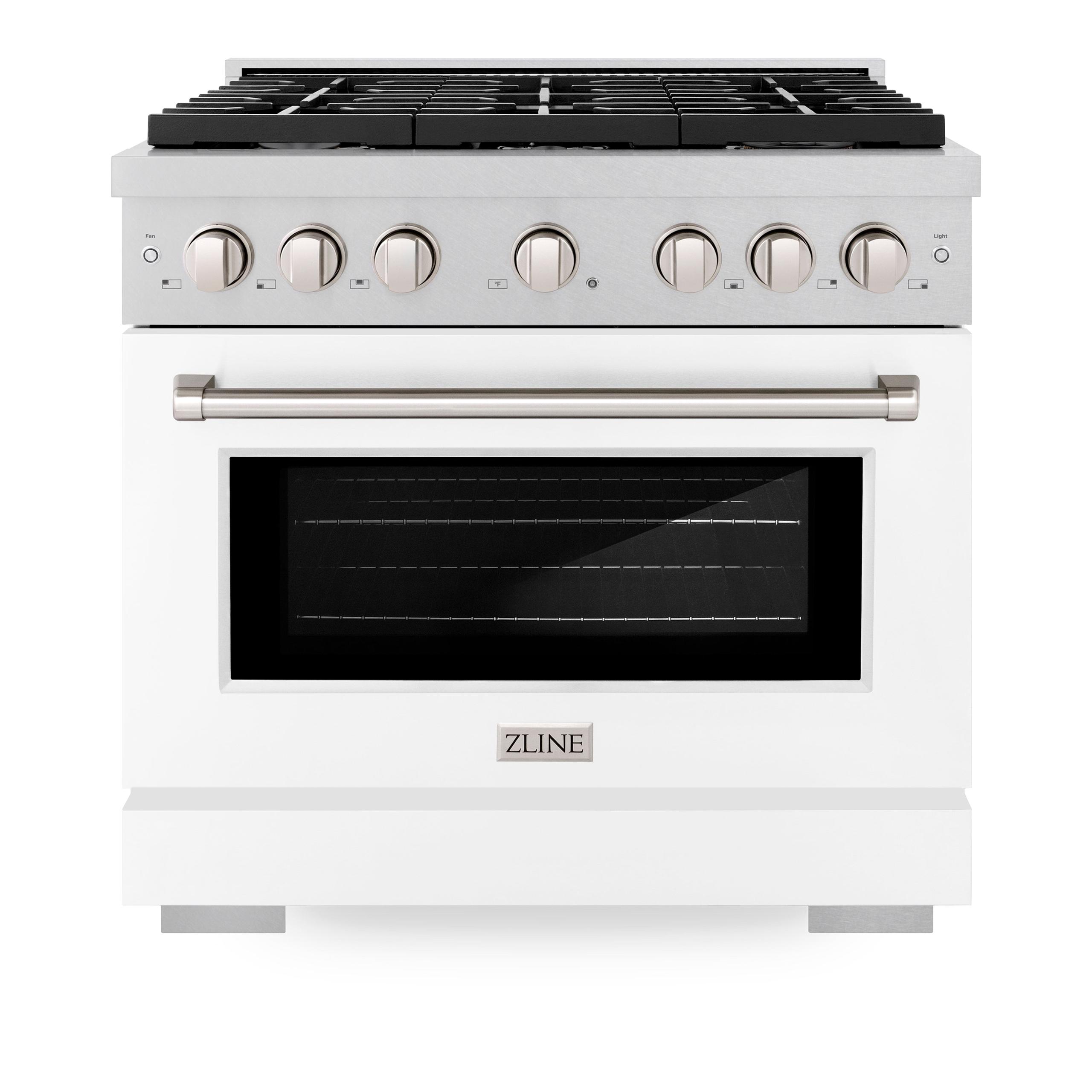 ZLINE 36 in. 5.2 cu. ft. 6 Burner Gas Range with Convection Gas Oven in DuraSnow' Stainless Steel with White Matte Door (SGRS-WM-36)