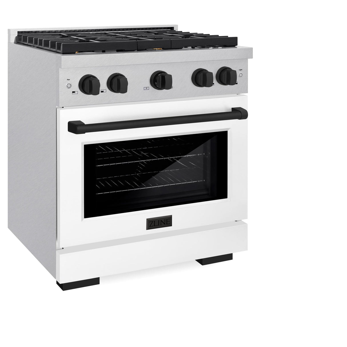 ZLINE Autograph Edition 30 in. 4.2 cu. ft. 4 Burner Gas Range with Convection Gas Oven in DuraSnow' Stainless Steel with White Matte Door and Matte Black Accents (SGRSZ-WM-30-MB)
