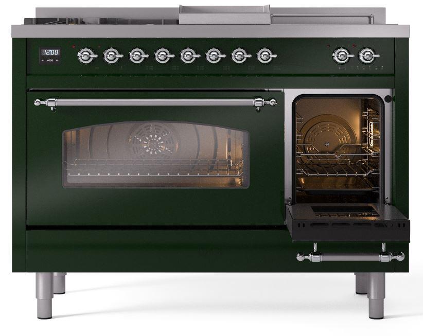 Nostalgie II 48 Inch Dual Fuel Liquid Propane Freestanding Range in Emerald Green with Chrome Trim