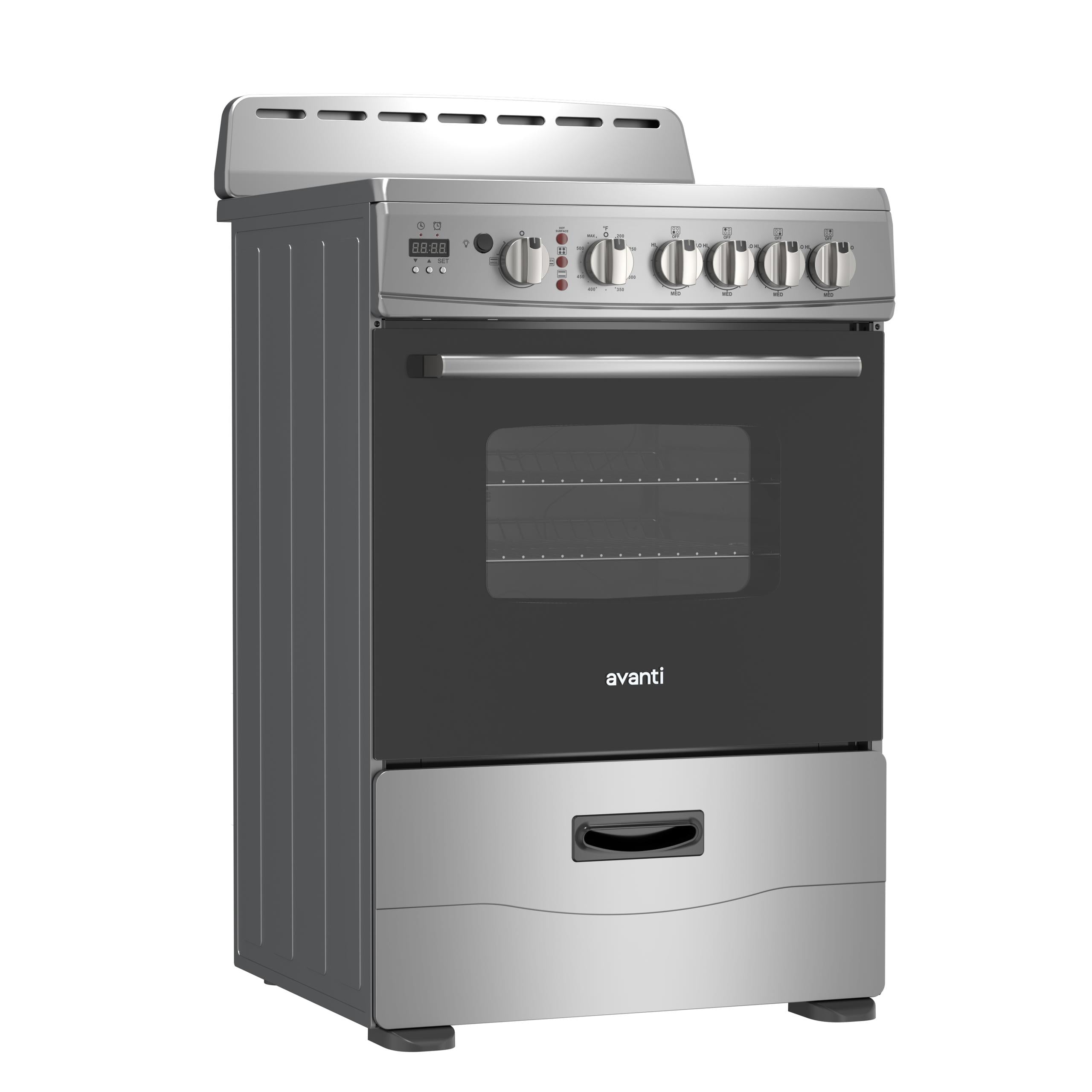 Avanti 24-Inch Freestanding Electric Range with Ceramic Glass Cooktop and Digital Timer, in Stainless Steel (CERU240P3S)