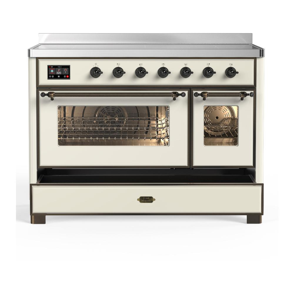 ILVE UMIB48NR3AWB Majestic III 48 inch Induction Range with 6 Elements, 5.02 cu. ft. Total Oven Capacity (Triple Glass Door, Antique White, Burnished)