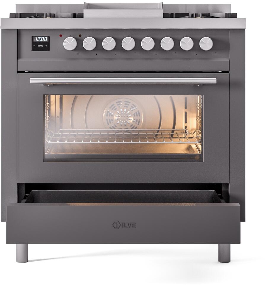 Professional Plus II 36 Inch Dual Fuel Natural Gas Freestanding Range in Matte Graphite with Trim