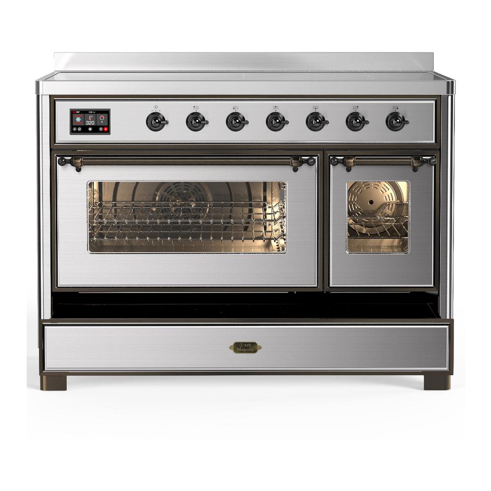 ILVE UMIB48NR3SSB Majestic III 48 inch Induction Range with 6 Elements, 5.02 cu. ft. Total Oven Capacity (Triple Glass Door, Stainless Steel, Burnished)