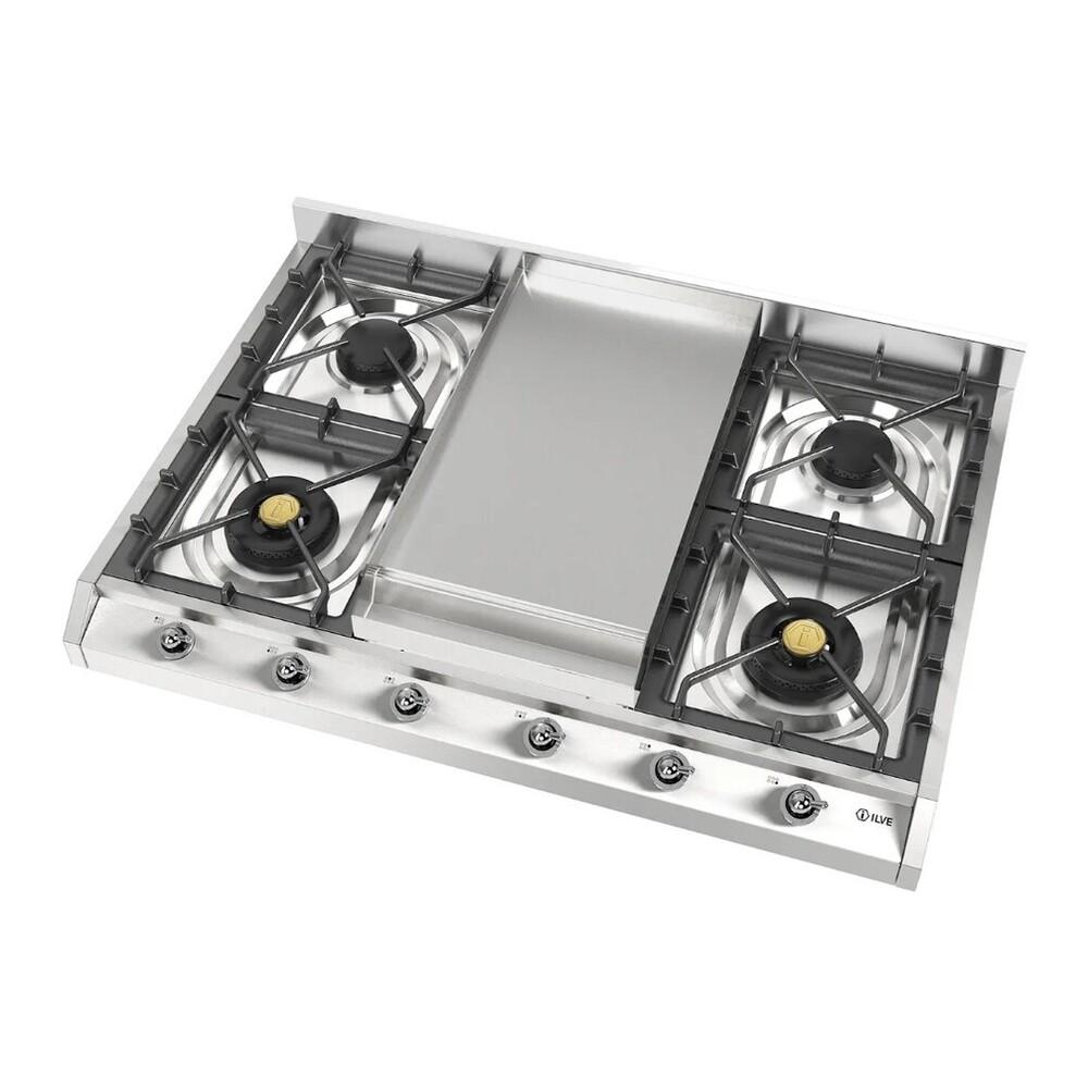 ILVE UHCP965FNSSCLP Nostalgie II 36 inch Built-In Gas Cooktop with Griddle, in Stainless Steel (Liquid Propane, Chrome)