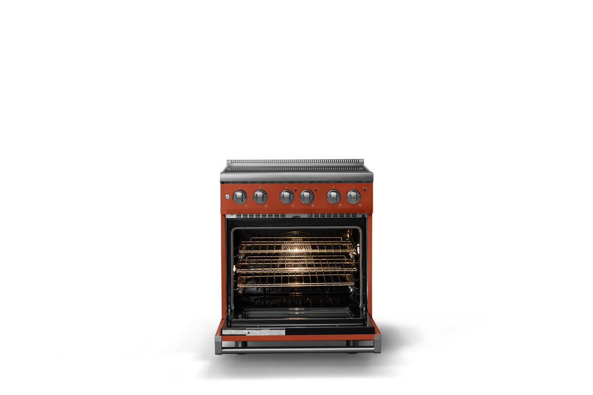 30"W. Electric Range (Finish: Spiced Cider, Trim: Polished Chrome)