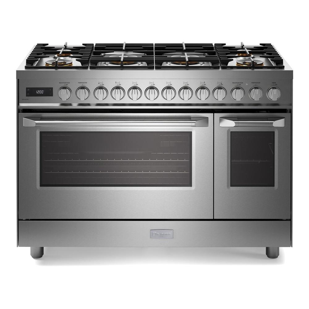 Verona VUFSGE486DSS 48 inch Ultima Collection Dual Fuel Range with 6 Brass Sealed Burners, 5.8 cu. ft. Oven Capacity, Digital Clock in Stainless Steel