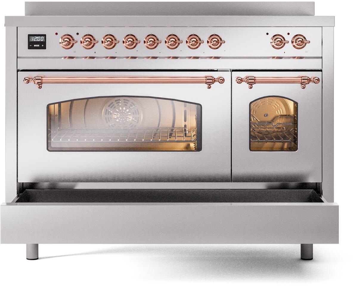 Nostalgie II 48 Inch Electric Freestanding Range in Stainless Steel with Copper Trim