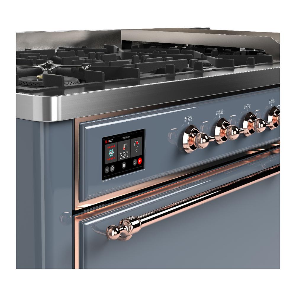 ILVE UM60FQNR3BGP Majestic III 60 inch Dual Fuel Range with 9 Burners and Griddle, Dual Function Burner up to 25,000 BTU (Natural Gas, Solid Door, Blue Grey, Copper)