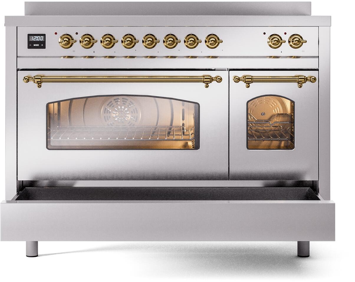 Nostalgie II 48 Inch Electric Freestanding Range in Stainless Steel with Brass Trim