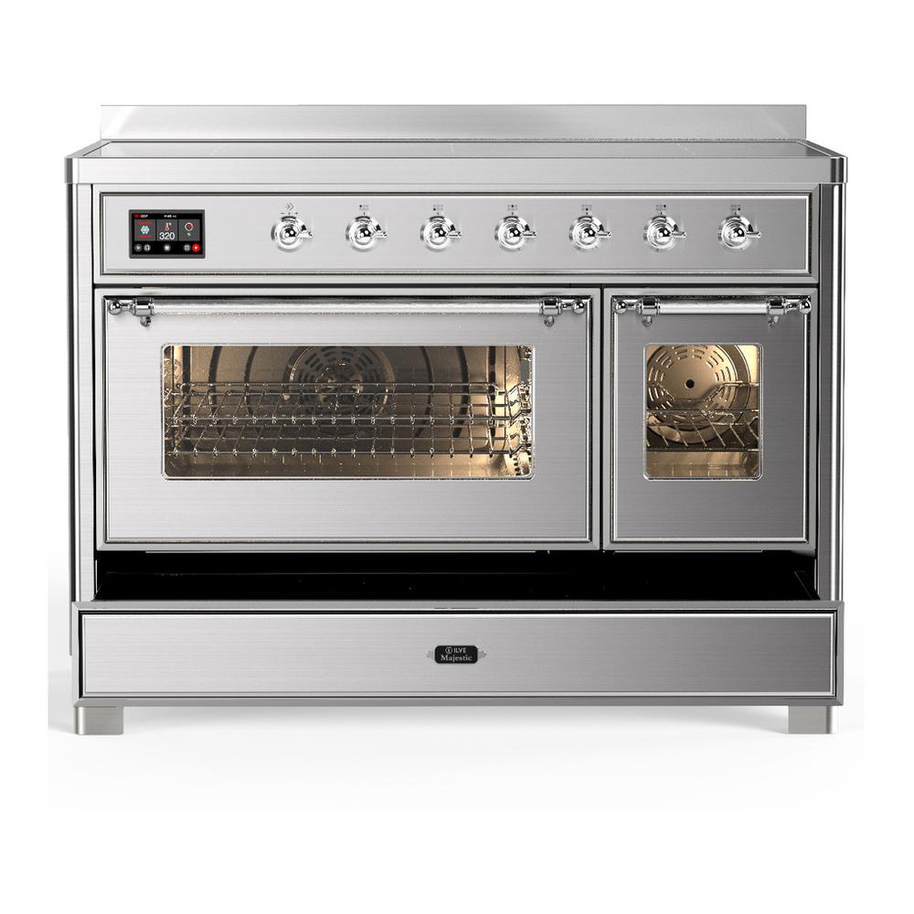 ILVE UMIB48NR3SSC Majestic III 48 inch Induction Range with 6 Elements, 5.02 cu. ft. Total Oven Capacity (Triple Glass Door, Stainless Steel, Chrome)