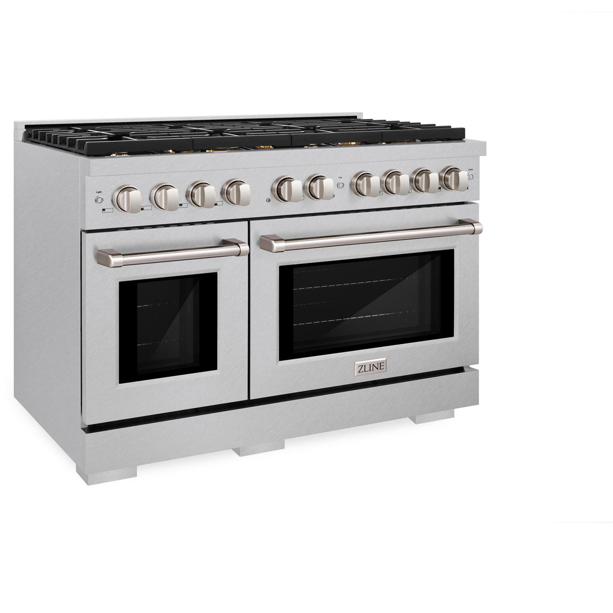 ZLINE 48 in. 6.7 cu. ft. Double Oven Gas Range in DuraSnow' Stainless Steel with 8 Brass Burners (SGRS-BR-48)