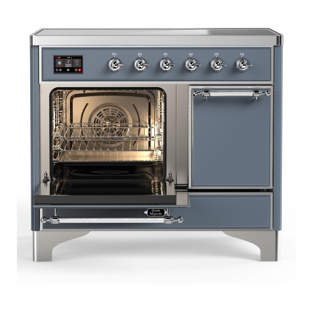 ILVE UMDIB40QNR3BGC Majestic III 40 inch Induction Range with 6 Elements, 3.82 cu. ft. Total Oven Capacity (Solid Door, Blue Grey, Chrome)