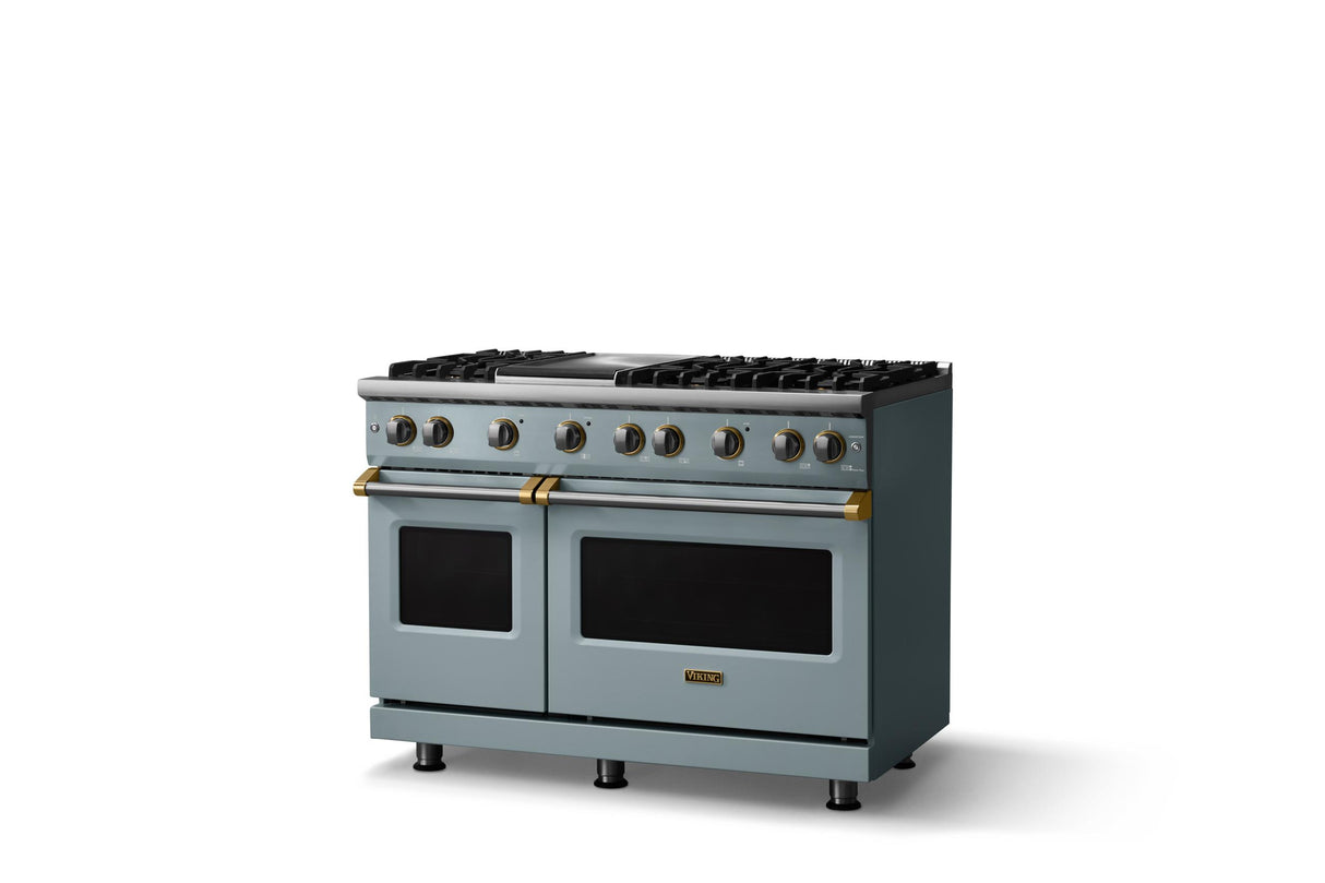 48"W. Sealed Burner Gas Range (Burner: 6g, Finish: November Sky, Trim: Brushed Brass, Fuel: Propane)
