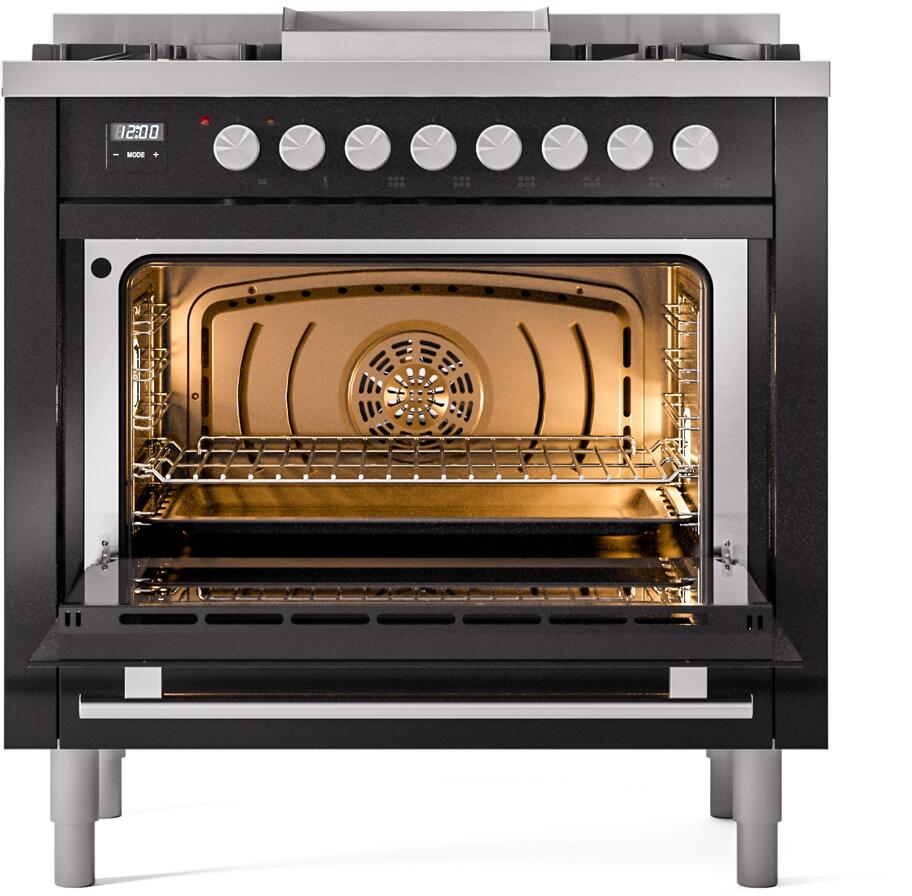 Professional Plus II 36 Inch Dual Fuel Liquid Propane Freestanding Range in Glossy Black with Trim