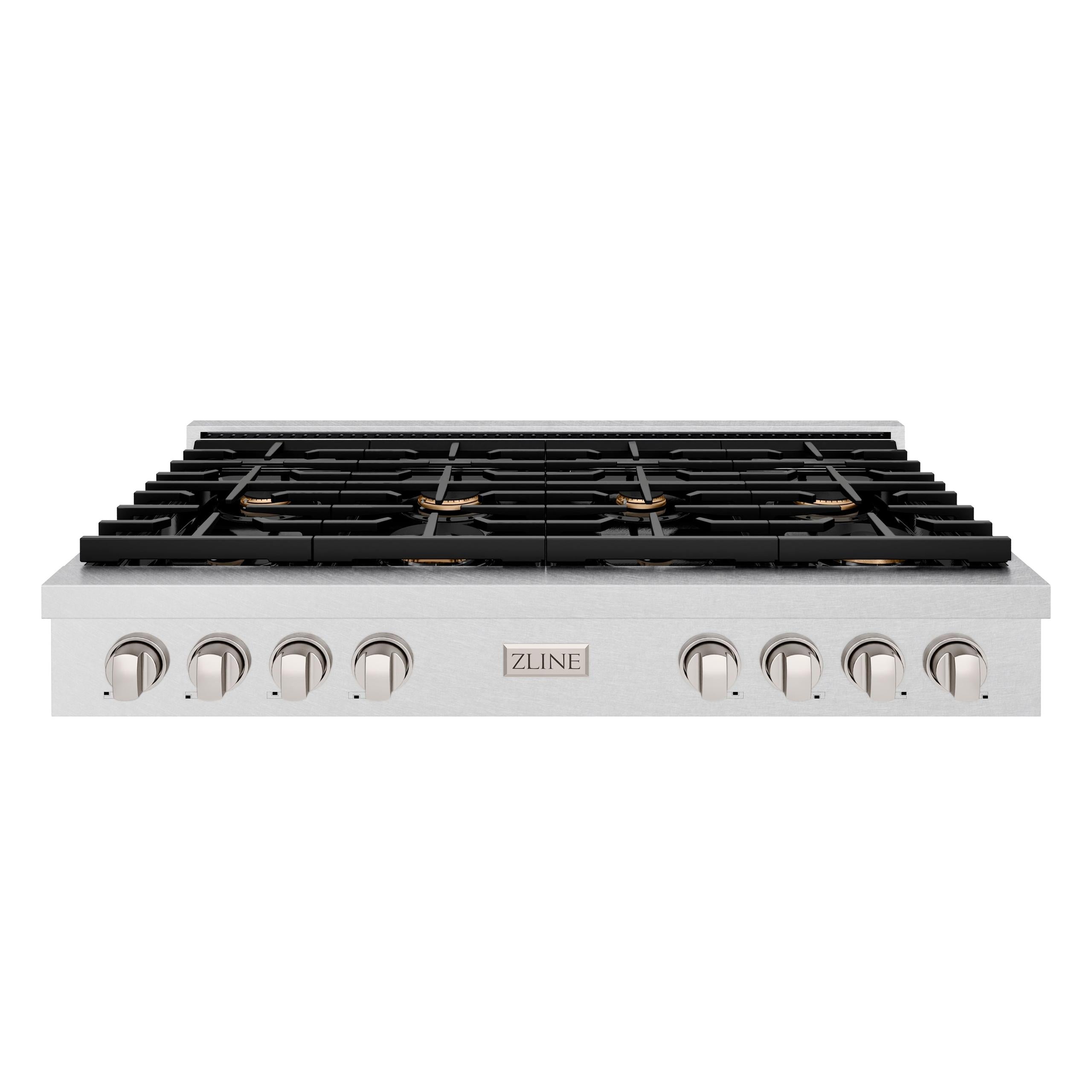 ZLINE 48 in. Paramount Gas Rangetop with 8 Brass Burners and Porcelain Cooktop in DuraSnow' Stainless Steel (SRTS-BR-48)