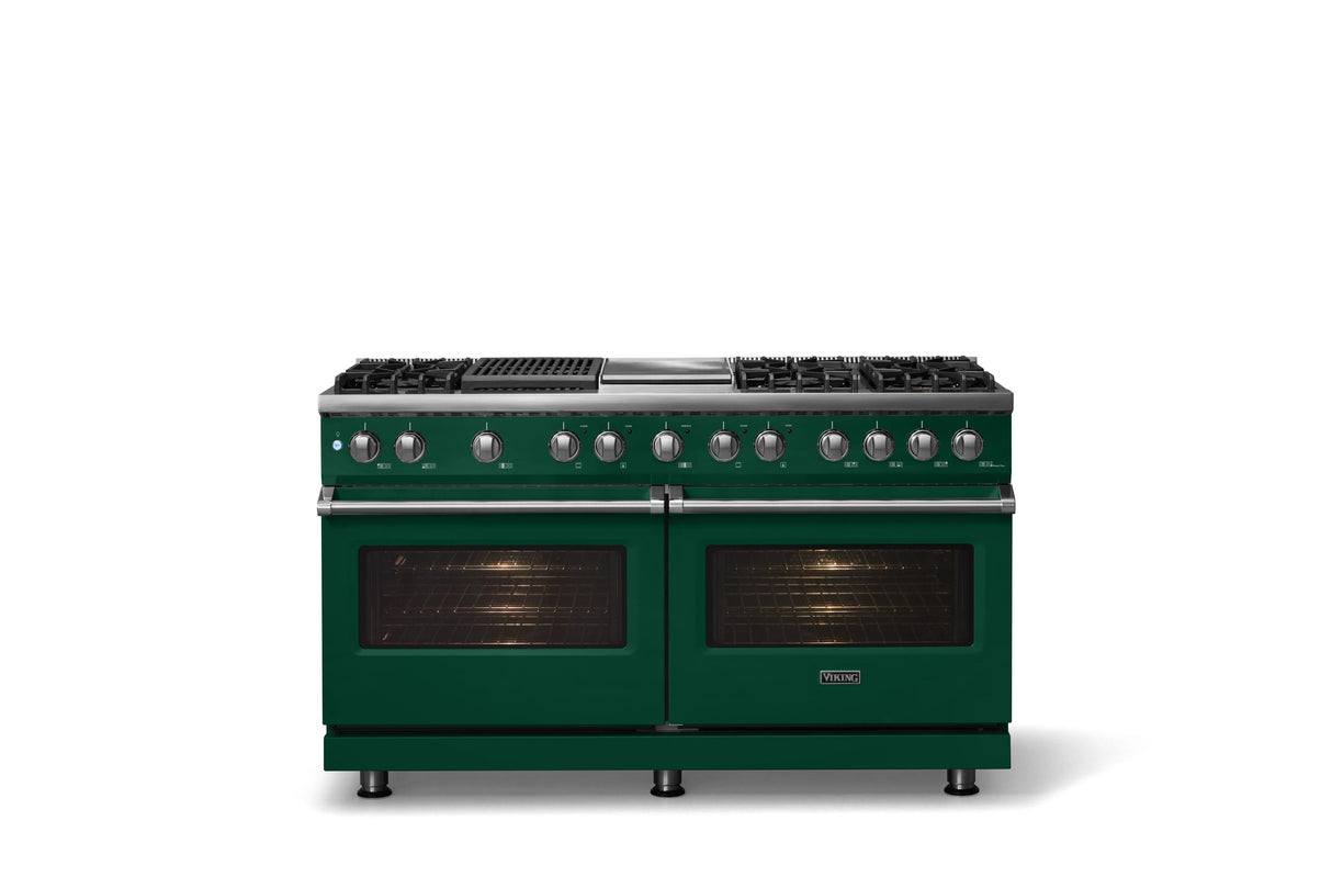 60"W.Dual Fuel Range (Finish: Ivy, Trim: Polished Chrome, Fuel: Natural Gas)