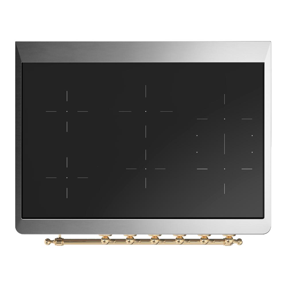 ILVE UMIB36QNR3BUG Majestic III 36 inch Induction Range with 6 Elements, 3.5 cu. ft. Total Oven Capacity (Solid Door, Burgundy, Brass)