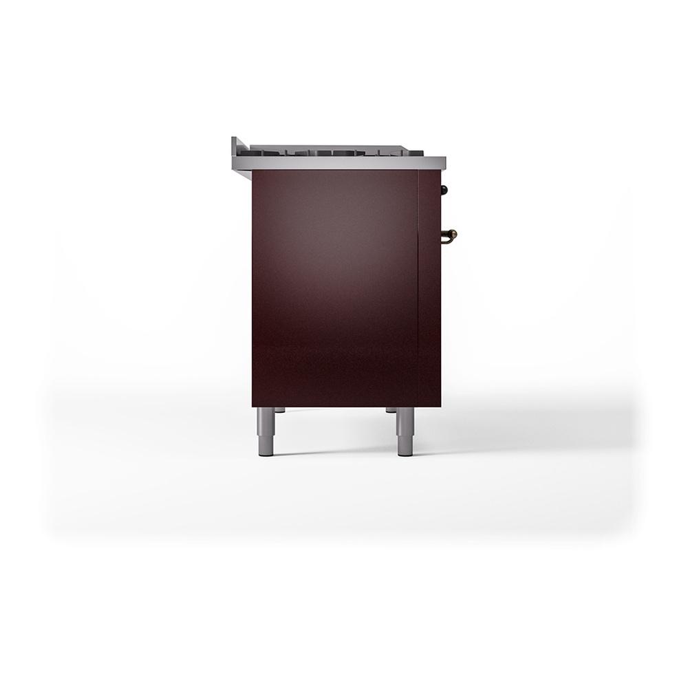 ILVE UN48FSQNMPBUBLP Nostalgie II Noblesse 48 inch Dual Fuel Range (5 Sealed Burners + Griddle + French Top, Liquid Propane, Solid Door, Burgundy, Burnished)