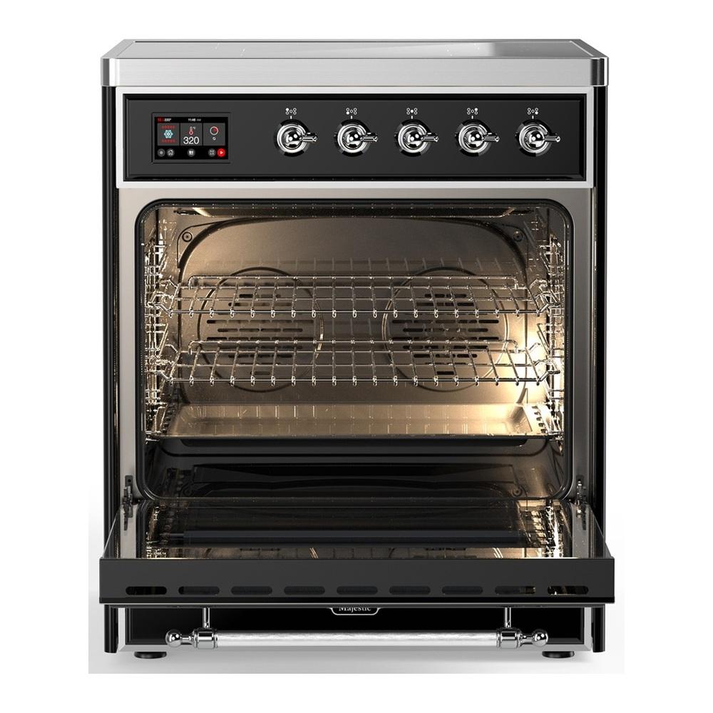 ILVE UMIB30NR3BKC Majestic III 30 inch Induction Range with 4 Elements, 4 cu. ft. Oven Capacity (Triple Glass Door, Glossy Black, Chrome)