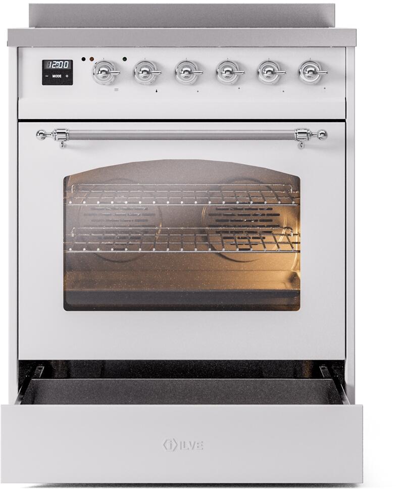 Nostalgie II 30 Inch Electric Freestanding Range in White with Chrome Trim