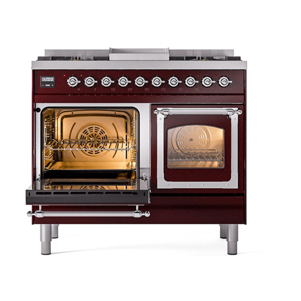 ILVE UND40FNMPBUCLP Nostalgie II Noblesse 40 inch Dual Fuel Range (Liquid Propane, Triple Glass Door, Burgundy, Chrome)