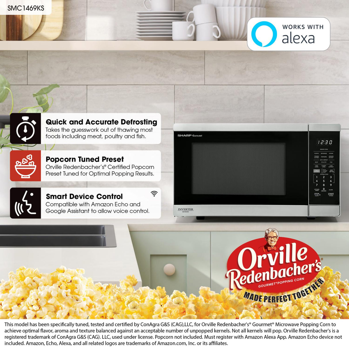Sharp 1.4 cu. ft. 1100W Smart Stainless Steel Microwave Oven with Inverter Technology