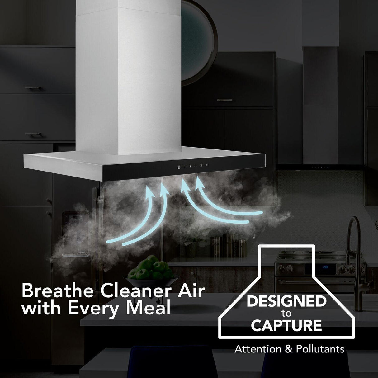 Broan® 30-Inch Convertible Wall-Mount T-Style Chimney Range Hood, 450 Max CFM, Stainless Steel w/Black Glass