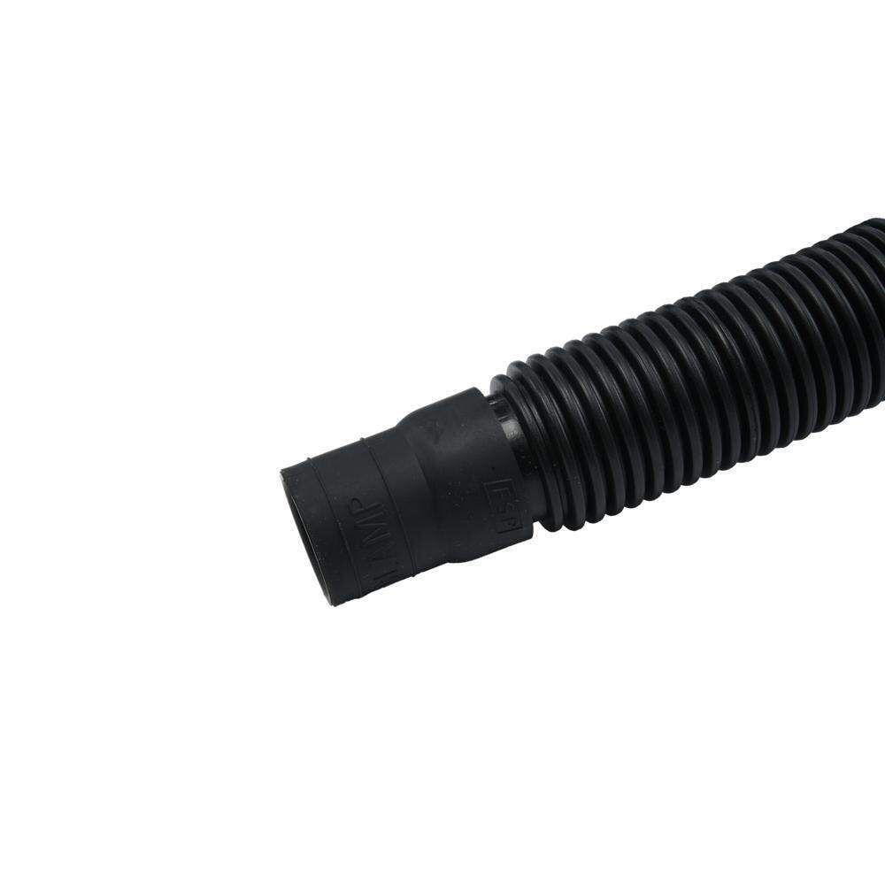 8' Black washer drain hose with molded and straight plastic fittings, U-shape rubber nozzle, and spring clamp - 1 pack