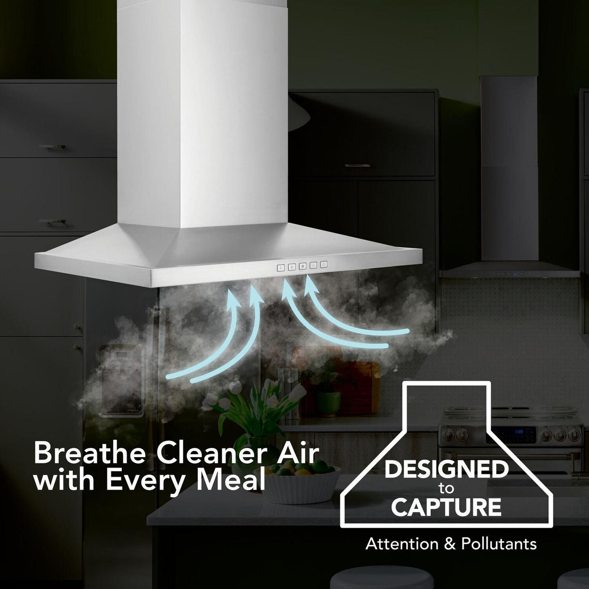 Broan-NuTone 30-Inch Convertible Wall-Mount Low Profile Pyramidal Chimney Range Hood, 450 Max CFM, Stainless Steel