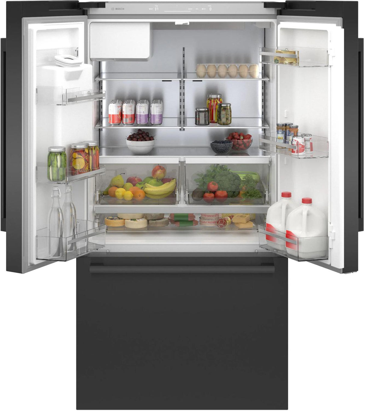 500 Series French Door Bottom Mount Refrigerator 36" Black Stainless Steel, Total No Frost