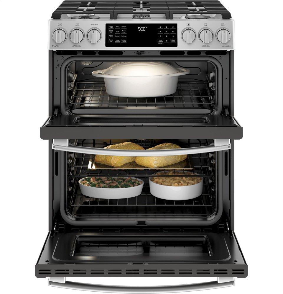GE Profile™ 30" Smart Slide-In Front-Control Gas Double Oven Convection Range