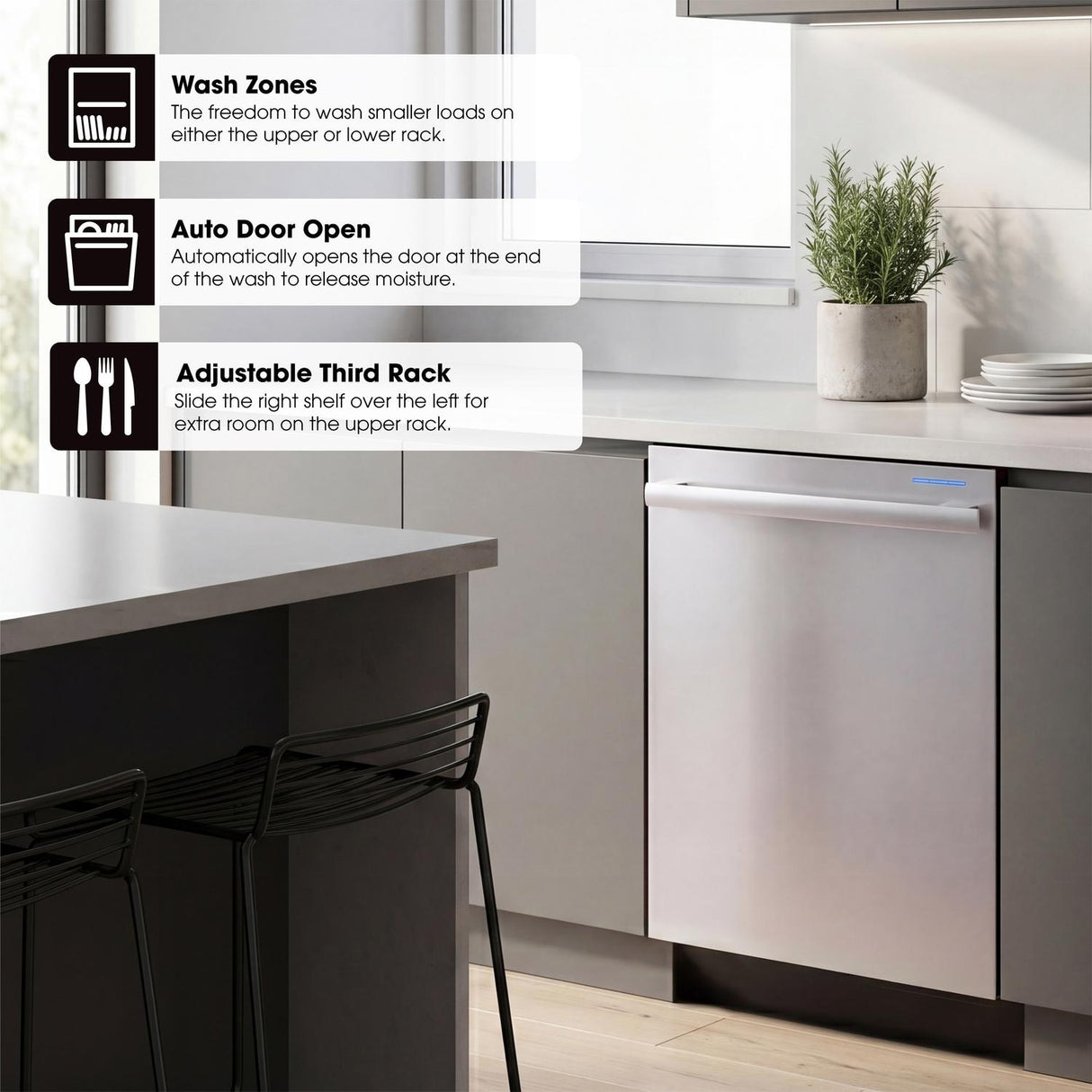 24" Top Control Stainless Steel Handle 47 dBA Dishwasher with Auto Door Open