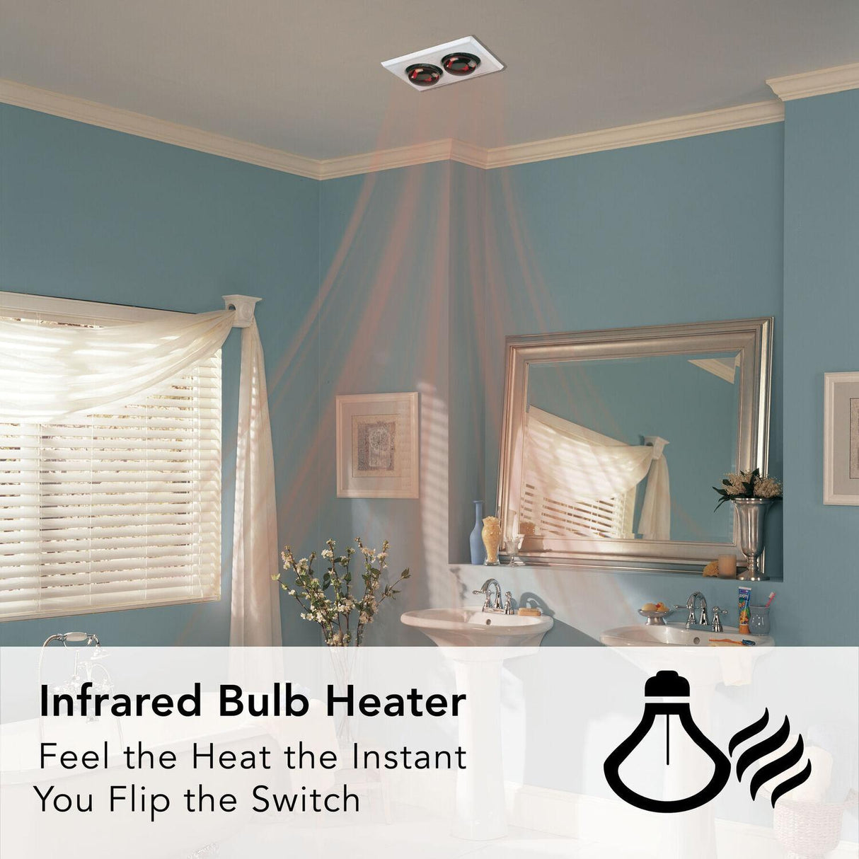 Broan-NuTone Two-Bulb Heater/Ventilation Fan 70 CFM, (2) 250W BR40 Infrared Bulbs, 4.0 Sones