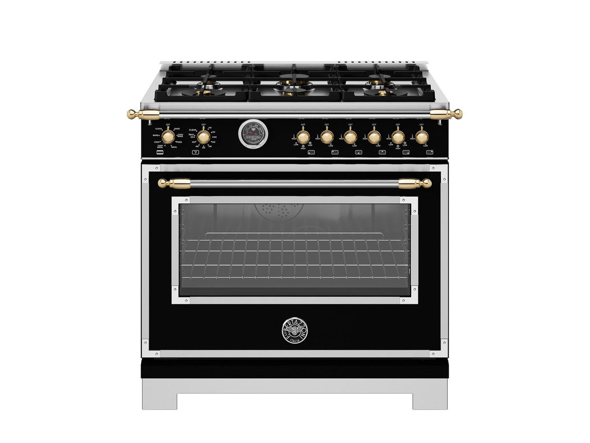 36" Heritage Series range - Electric self clean oven - 6 brass burners
