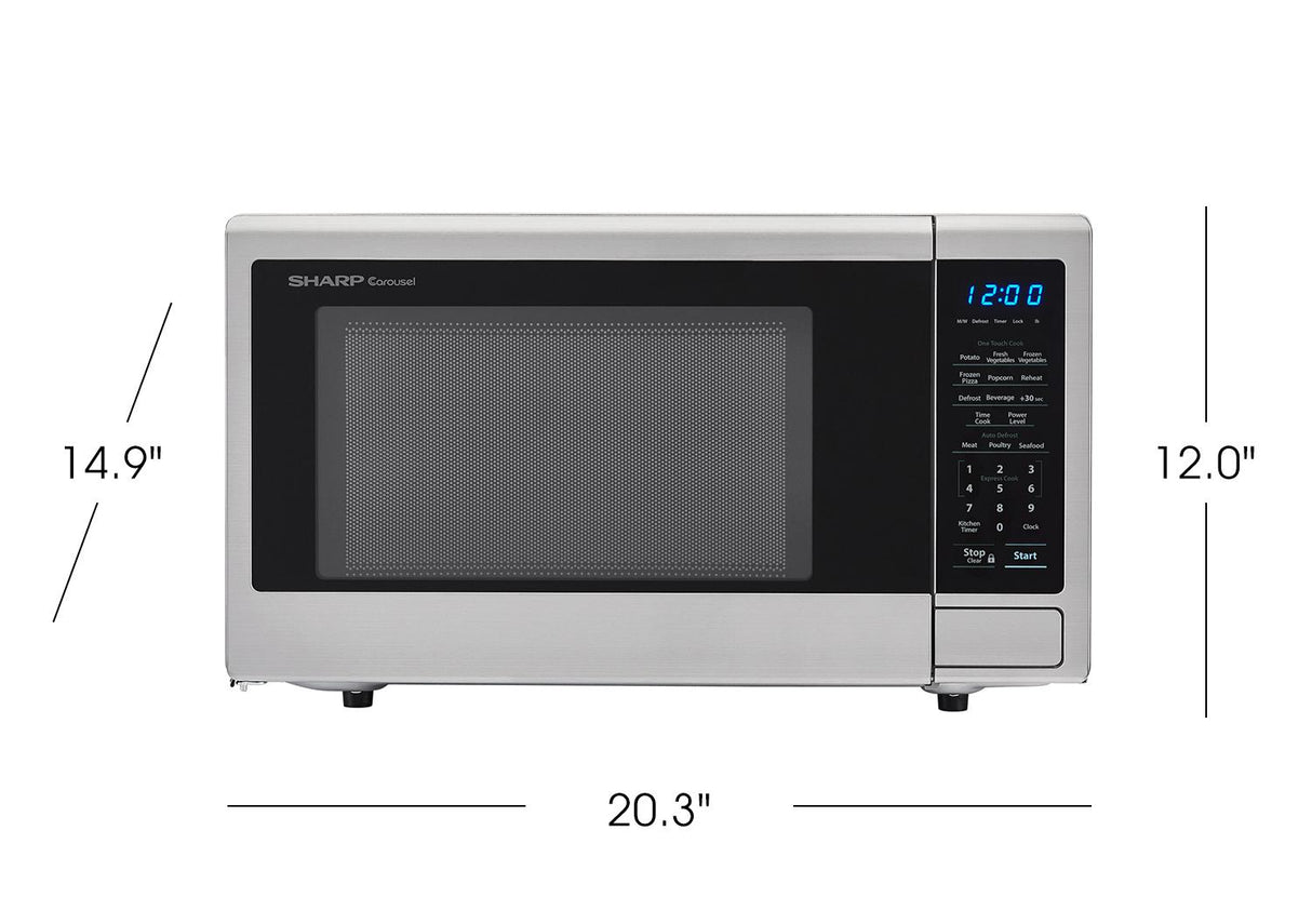 1.1 cu. ft. 1000W Sharp Stainless Steel Carousel Countertop Microwave Oven
